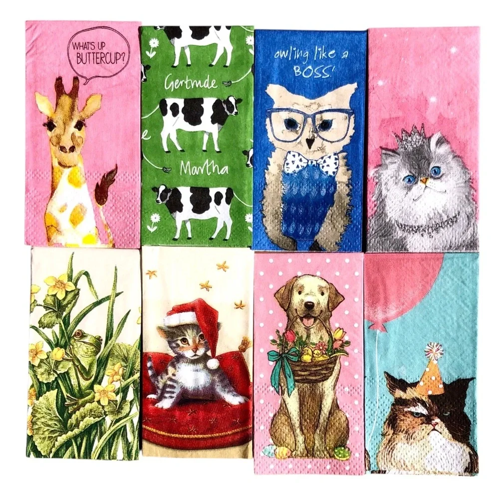 Bundle Set of 8 Individual Animal Critters Pocket Tissues for Decoupage